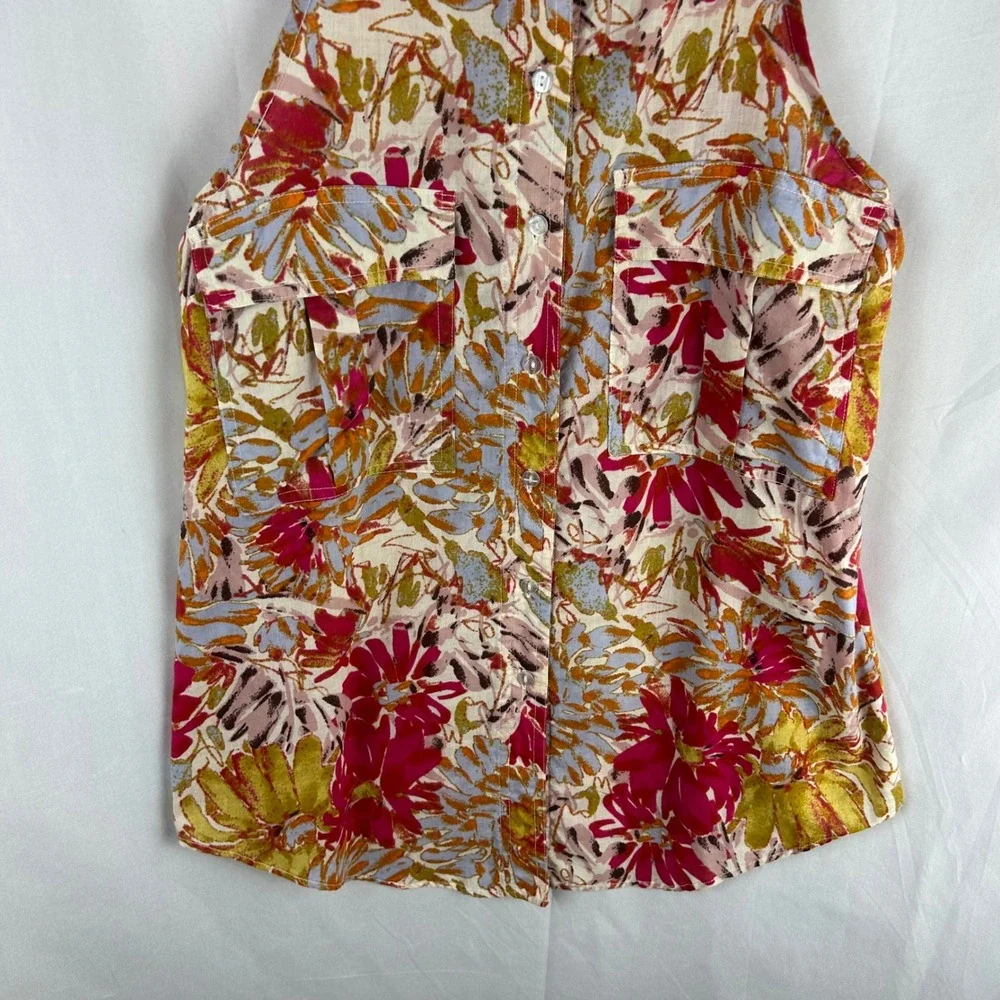 Porridge‎ Anthropologie Floral Sleeveless Collared Button Up Shirt Womens Size 4 - Picture 5 of 8